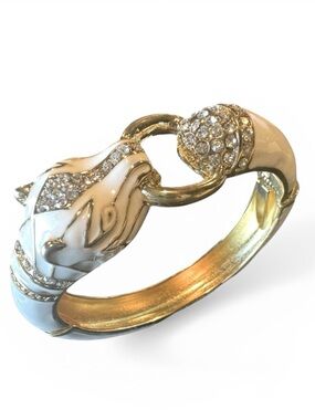 White Enamel Jaguar Clamper Bracelet